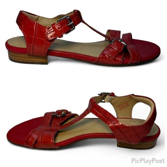 MARC JOSEPH Women's Terrace Round Toe Flat Sandals - Red Croc, Size US 7 - Picture 10 of 11